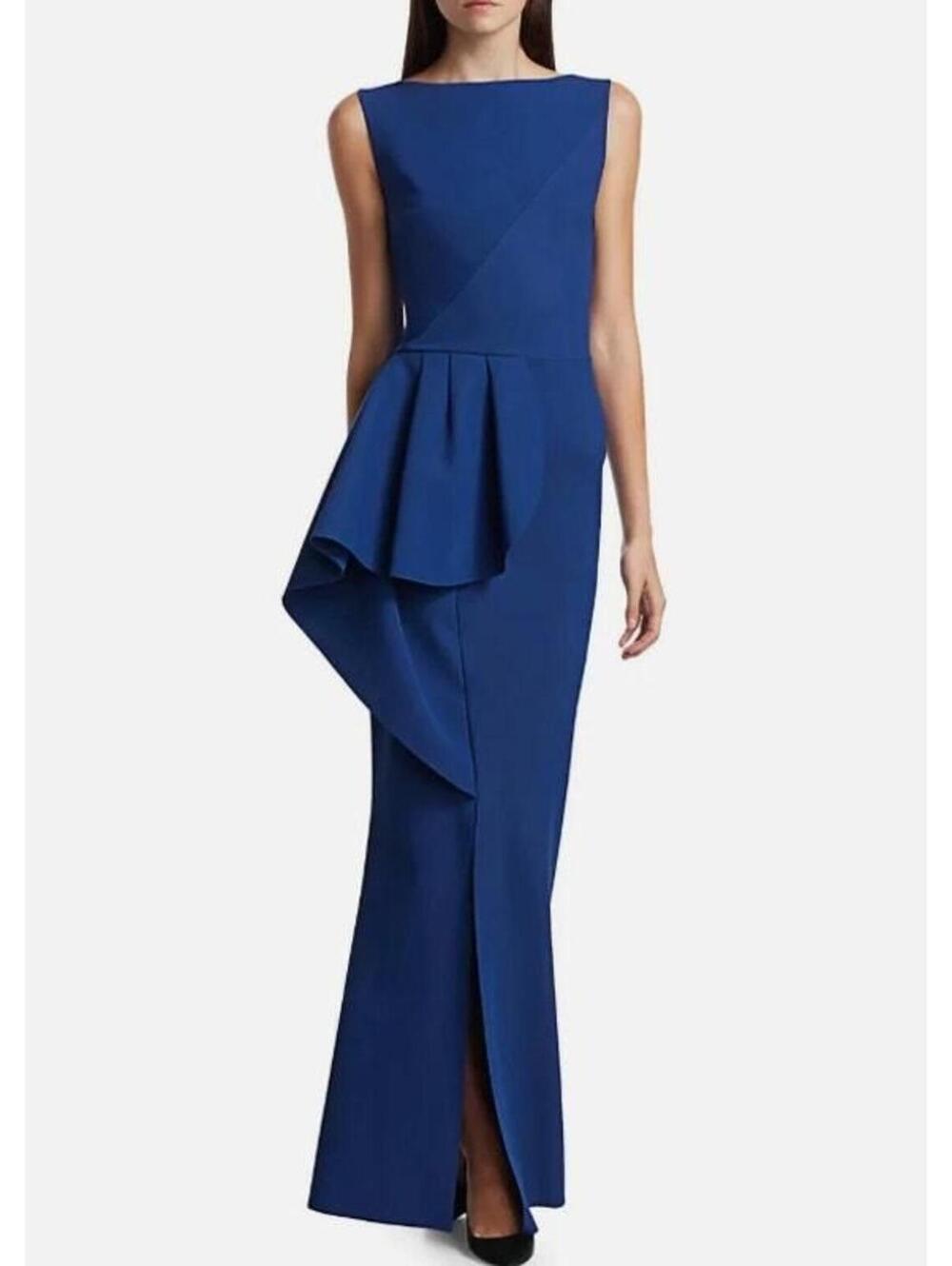 Chiara Boni La Petite Robe Quirina Blue Peplum Gown Dress Size 46 New With Tags